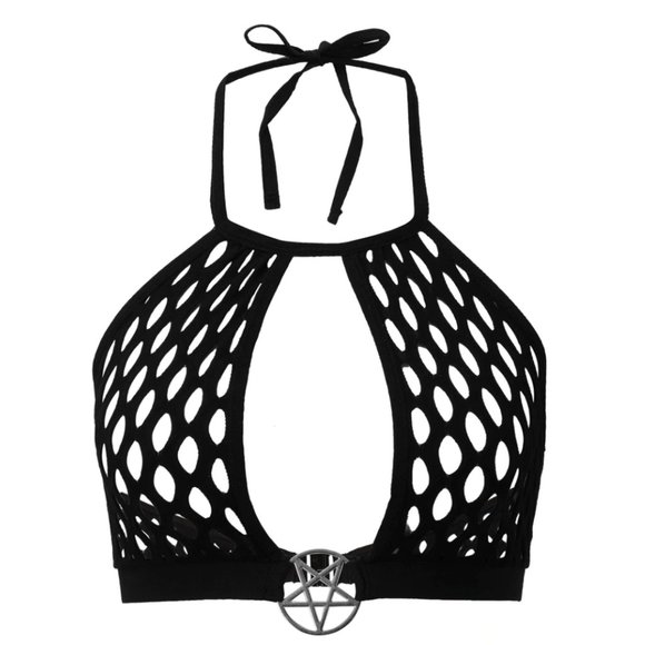 Killstar Other - Killstar In Vein Black Fishnet Pentagram Bralet Top XL/XXL NWT